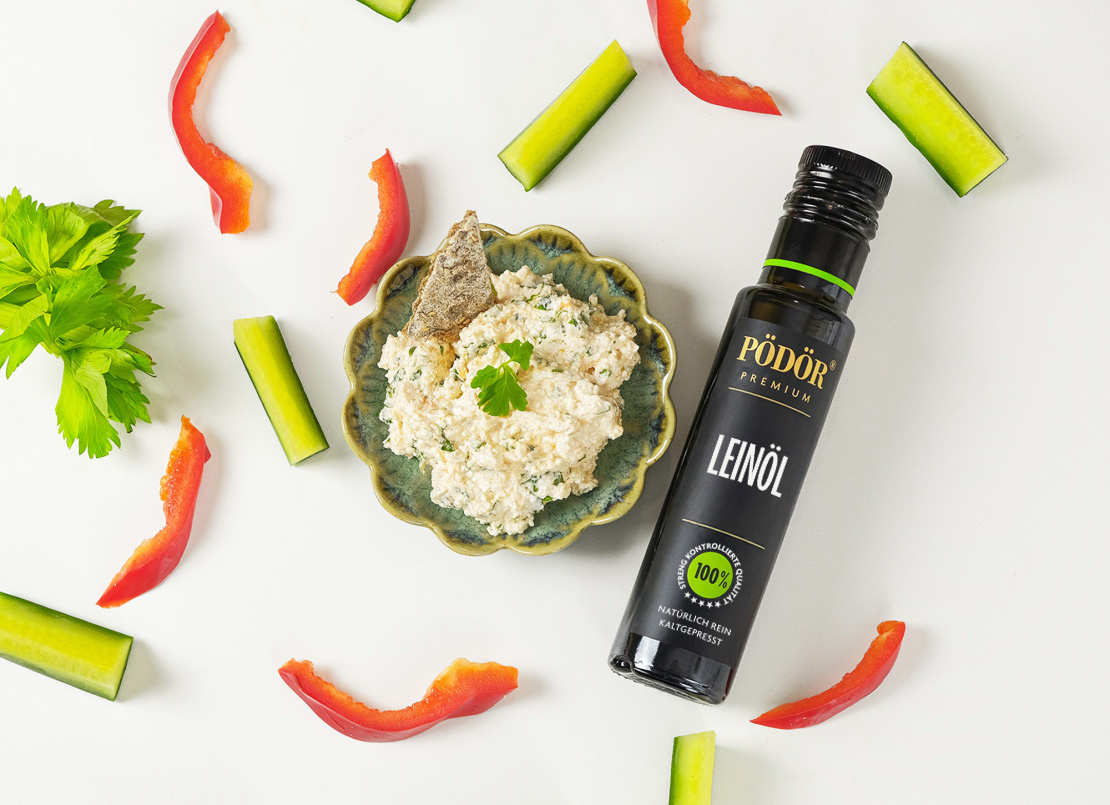 Supergesunder Brotaufstrich mit Pödör-Leinöl, reich an Omega-3